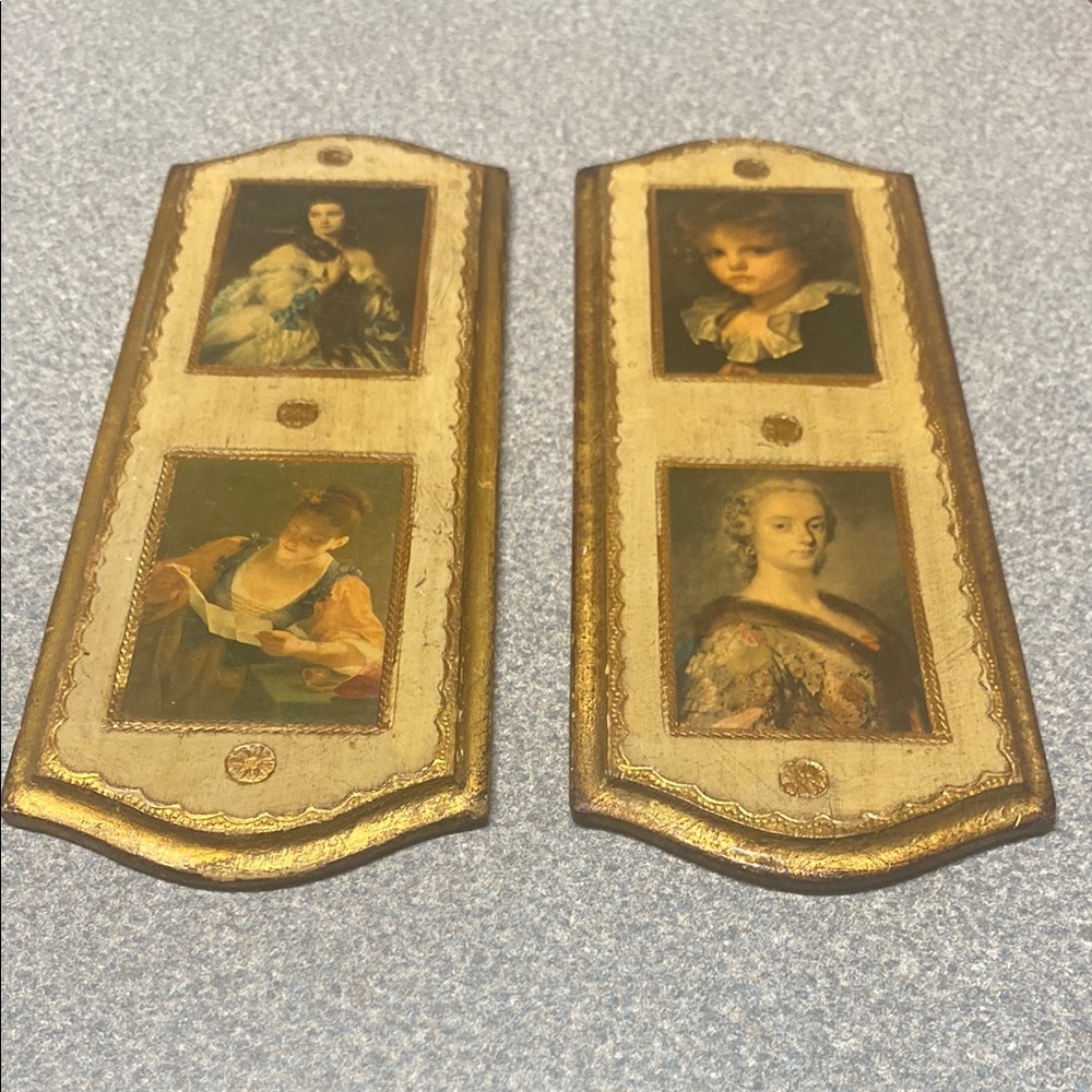 Vintage Pictorial Gold and Brown Wall Art Set